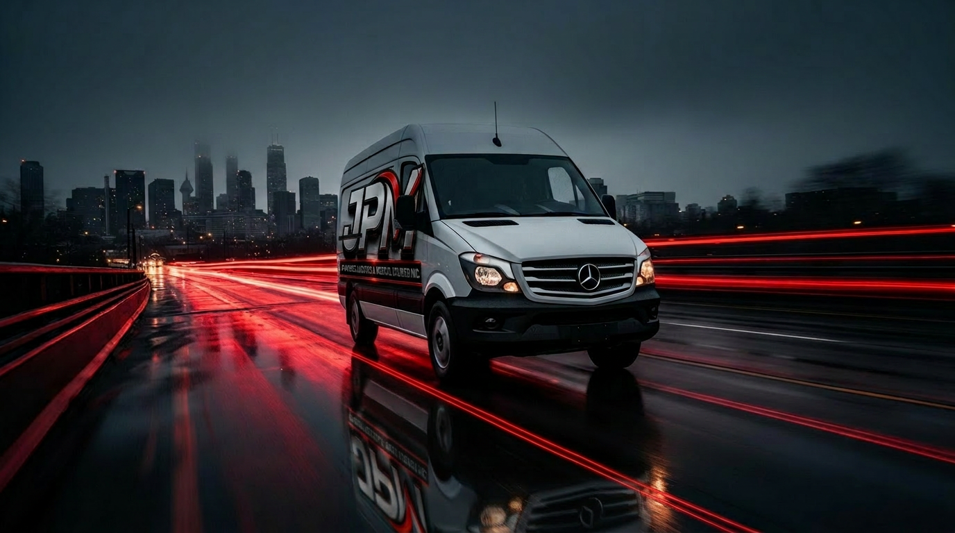 JPM Sprinter van at dusk